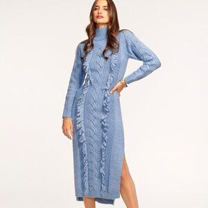 NEW Ramy Brook Charlee Blue Long Sleeve Maxi Sweater Knit Dress- Sz XL